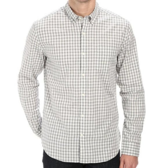 Lucky Brand Men's White Label Fit Gray & White Plaid Button Down Shirt - Picture 1 of 8